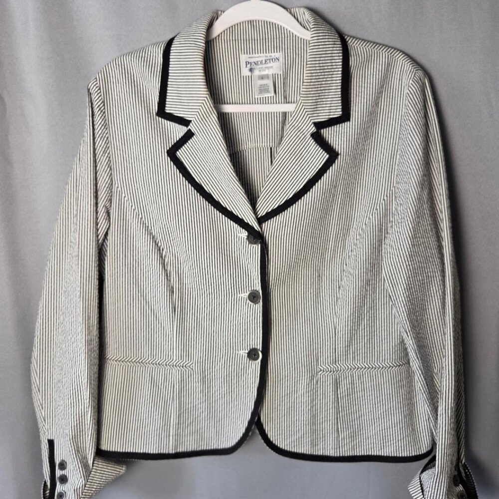 Pendleton Seersucker Blazer Women's Preppy Striped Lightweight Career Jacket